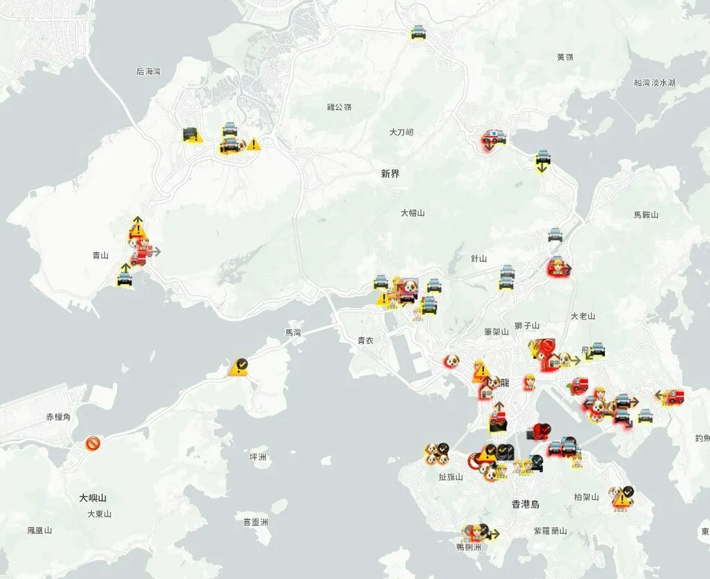 Map of protest activity in Hong Kong